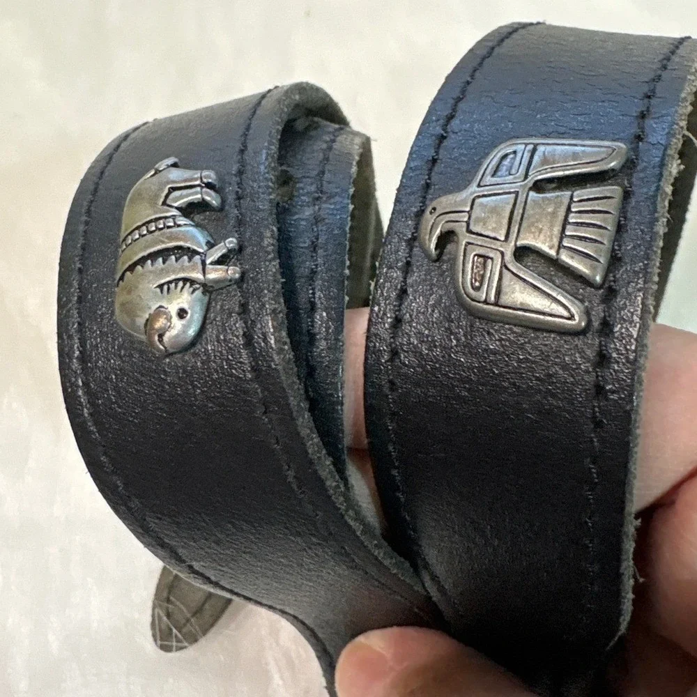 Leather  Vintage Belt Southwestern Style Conchos Bison Bear‎ Thunderbird